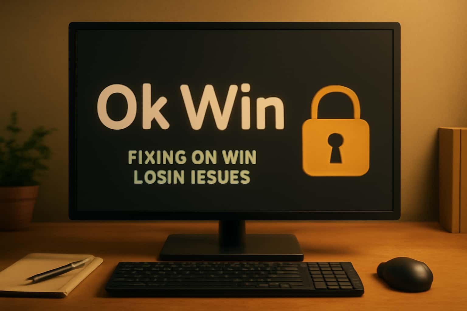 An informative graphic depicting common issues with Ok Win login, highlighted with accents of #c99914.