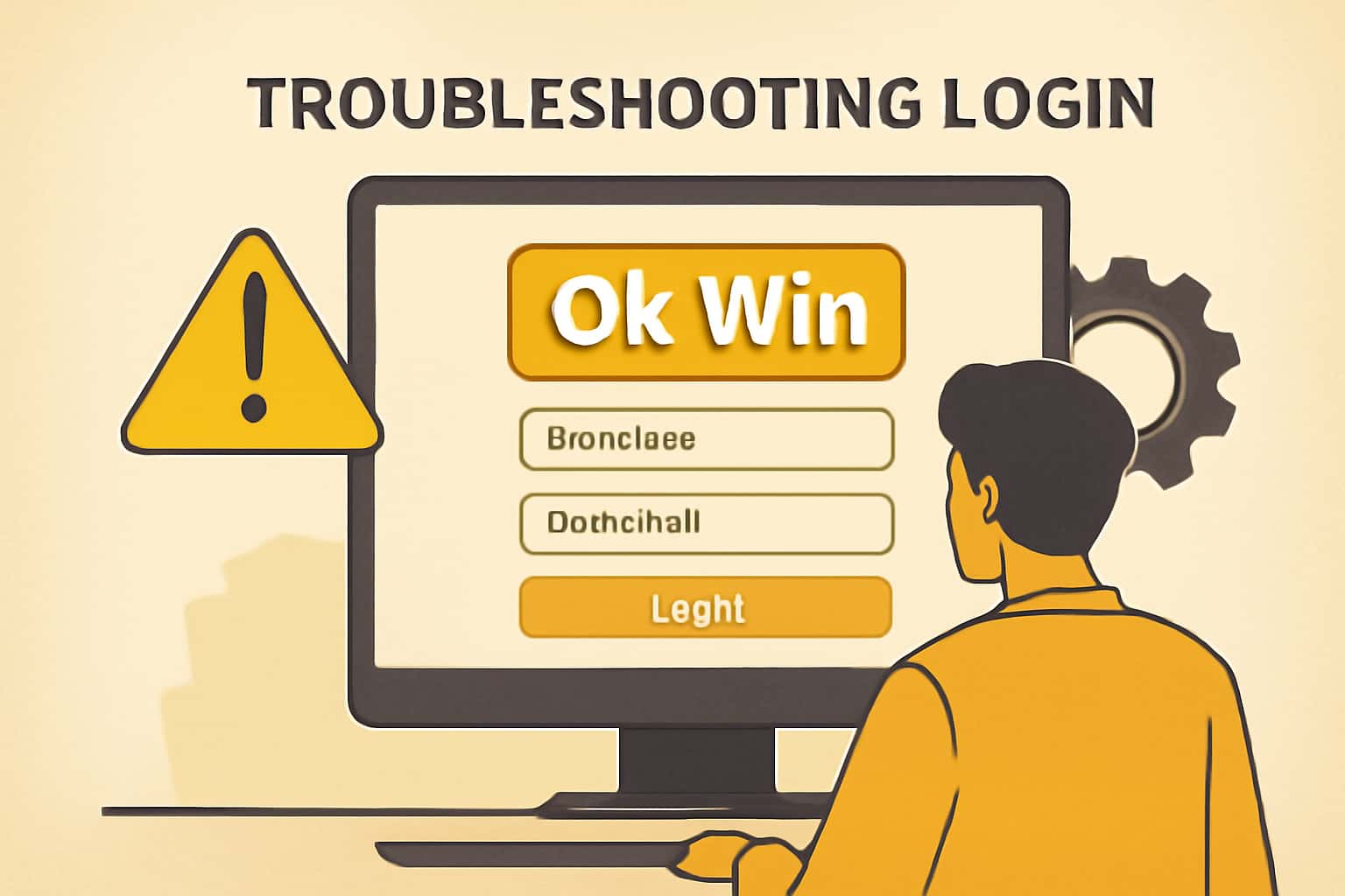 An informative graphic illustrating the login troubleshooting process for Ok Win.