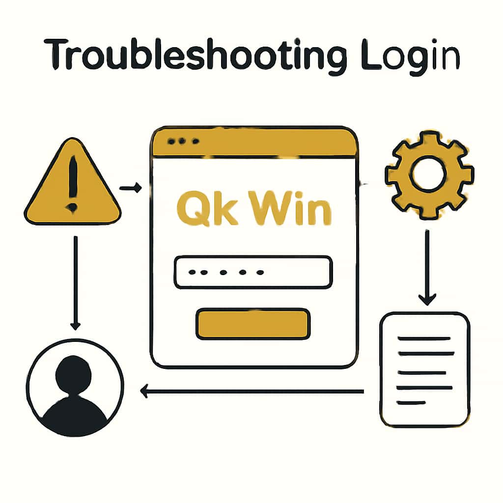 An educational diagram outlining steps for resolving login issues with Ok Win.
