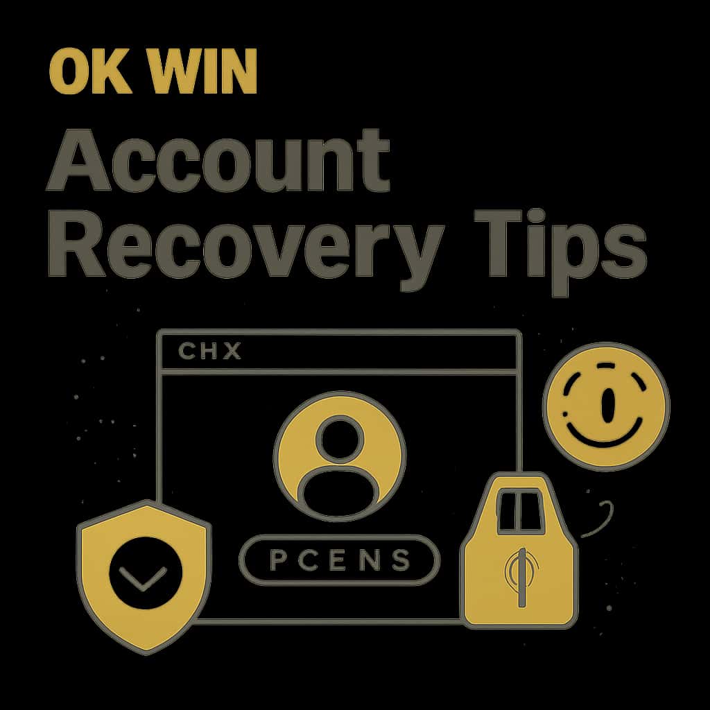 An educational illustration detailing Ok Win account recovery steps.