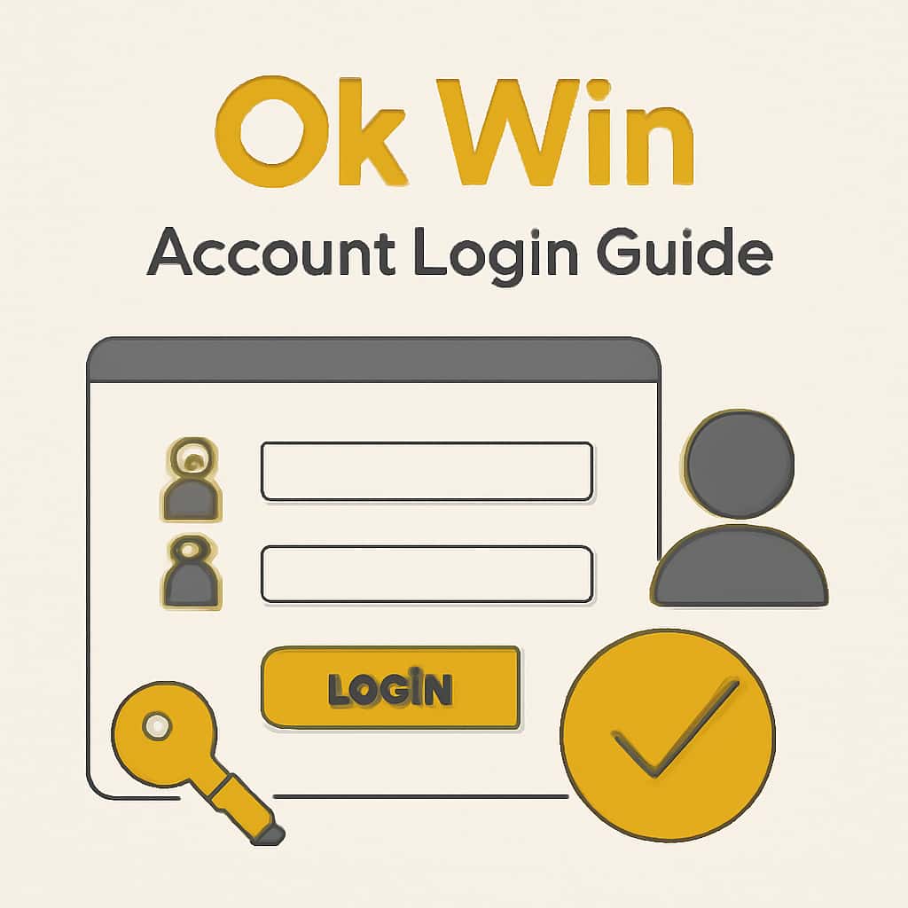 An educational diagram illustrating the steps for the Ok Win account login process.