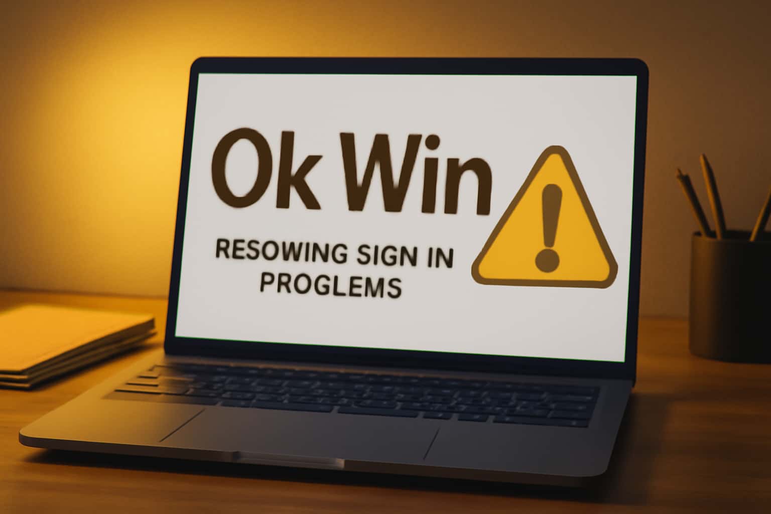 An illustrative scene focused on resolving sign-in issues with the Ok Win service.