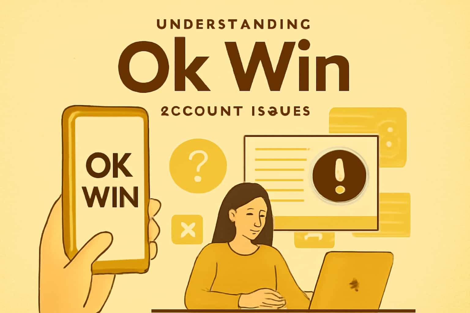 An educational scene illustrating account management concepts with 'Ok Win' text.