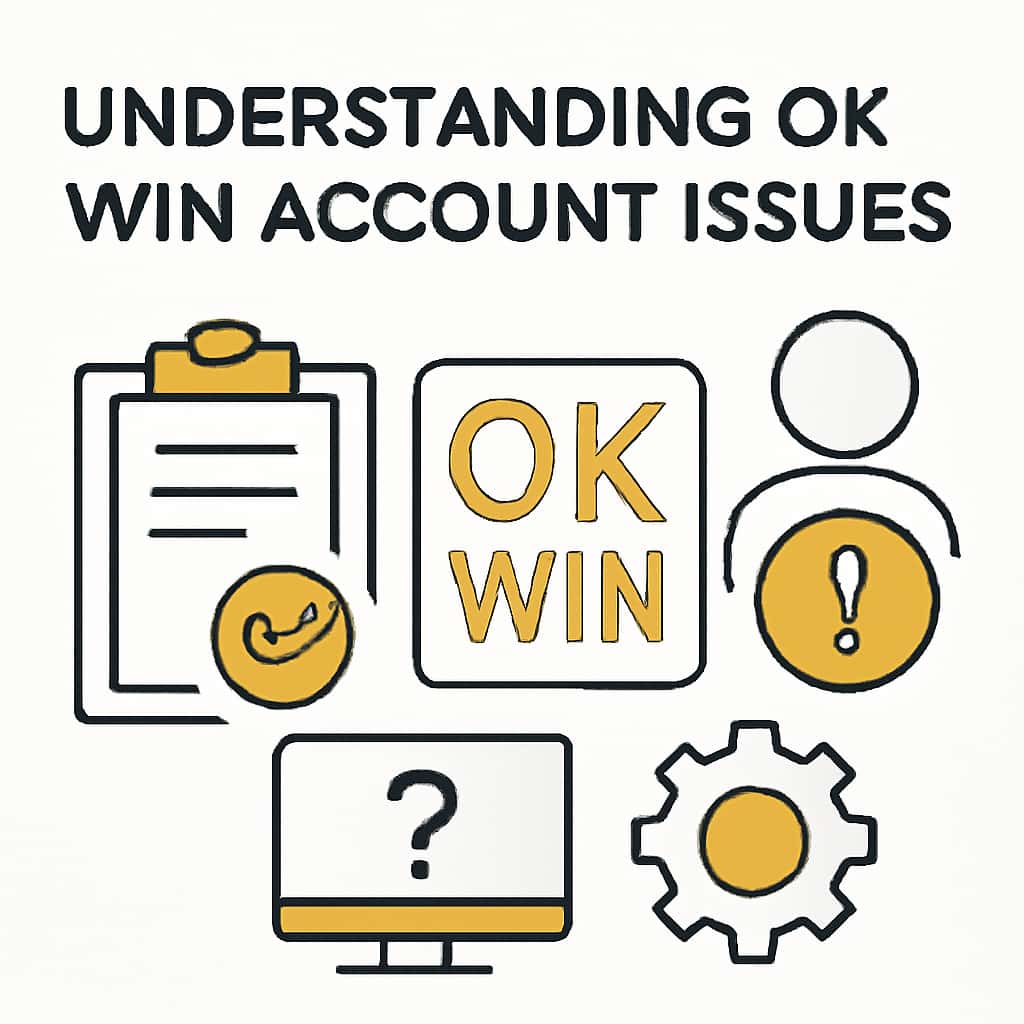 An illustration detailing steps for troubleshooting 'Ok Win' account issues.